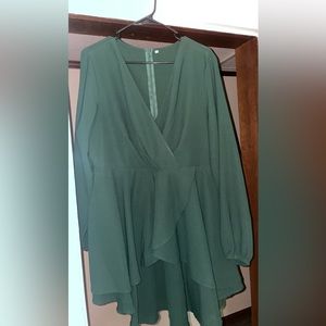 Dark Green V-Neck Shirt Dress